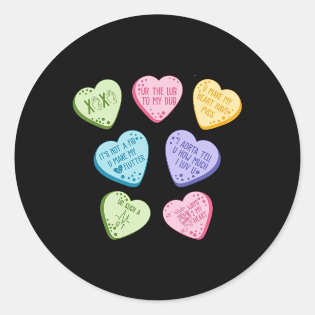 Valentine Cardiology Nurse Conversation Hearts Can Classic Round Sticker (Front)