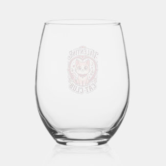 Valentine Cat Funny Cat Lover Design - Valentine C Stemless Wine Glass
