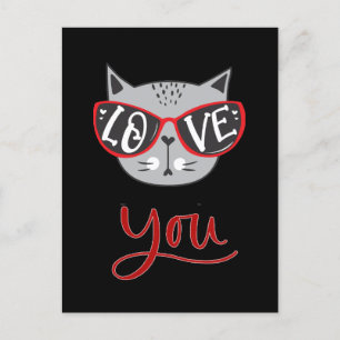 Valentine Cat LOVE YOU Happy Valentine's Day Holiday Postcard