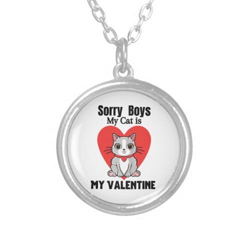 Valentine_cat Silver Plated Necklace
