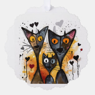 Valentine Cats and Hearts Ornament Card