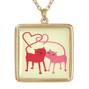 Valentine Cats Gold Finish Necklace
