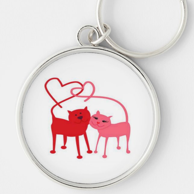 Valentine Cats Premium Round Keychain (Front)