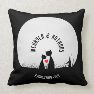 Valentine Cats Red Heart Moon Silhouette Couple Throw Pillow