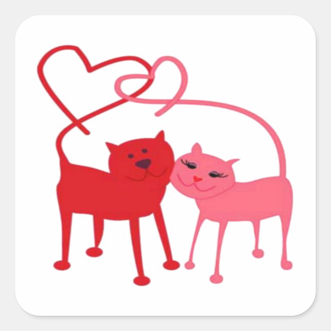 Valentine Cats Square Sticker (Front)