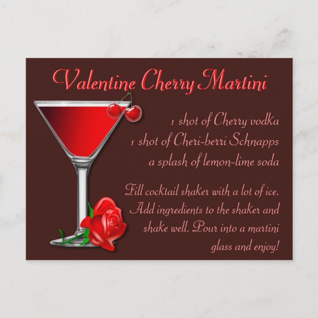 Valentine Cherry Martini Postcard (Front)