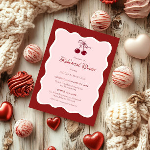 Valentine cherry velvet  Rehearsal Dinner Invitation