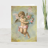 Valentine Cherub, blue, Birthday Holiday Card