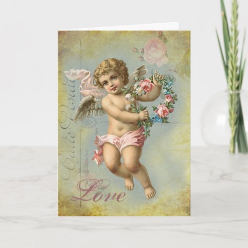 Valentine Cherub blue Holiday Card