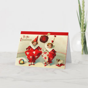 VALENTINE CHILD CLOWNS,RED WAX SEAL MONOGRAM HOLIDAY CARD
