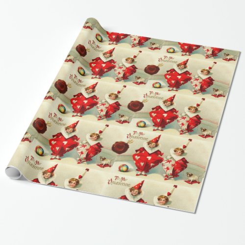VALENTINE CHILD CLOWNS RED WAX SEAL WITH HEART WRAPPING PAPER