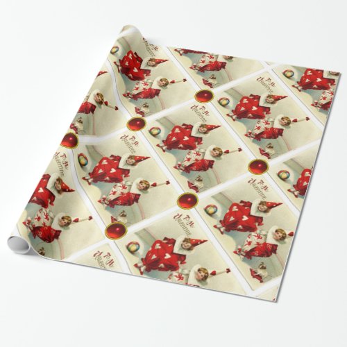 VALENTINE CHILD CLOWNS WITH RED RUBY GEMSTONES WRAPPING PAPER