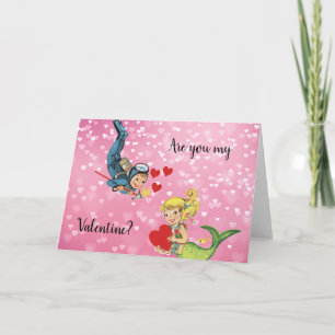 Valentine Child Mermaid and Scuba Diver Holiday Card