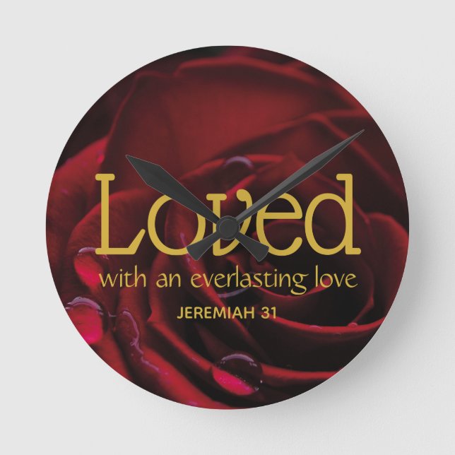 Valentine Christian LOVED God's Love Red Rose Round Clock (Front)