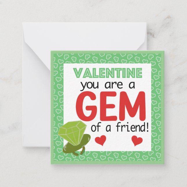 Valentine Classroom Card, You are a gem valentine Note Card (Front)