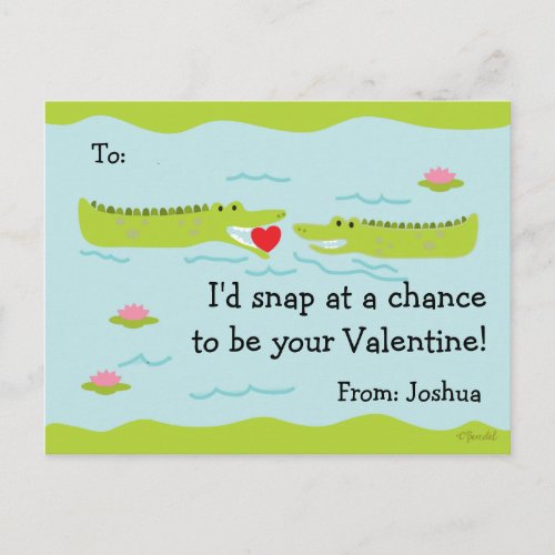 Valentine Classroom Cards for Kids Alligator