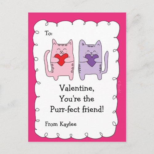 Valentine Classroom Cards for Kids Cats Kittens