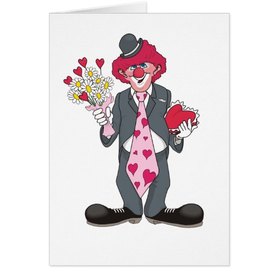 Valentine Clown With Flowers and Chocolate blank Card