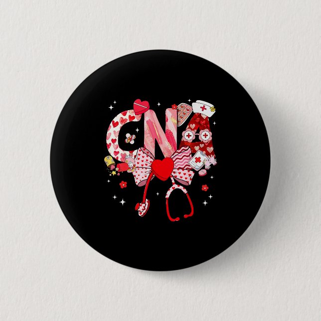 Valentine Cna Nurse Coquette Bow Stethoscope Girl  Button (Front)