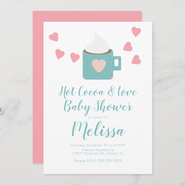 Valentine Cocoa Campfire Mug Baby Shower Teal Invitation (Front/Back)