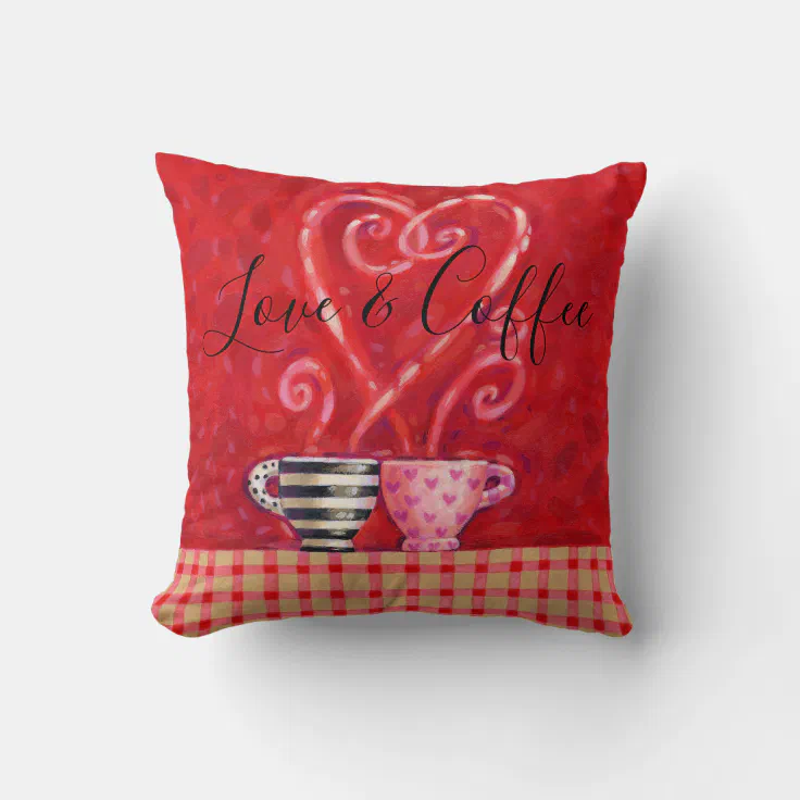 Valentine Coffee Cups Red Heart Love Quote Throw Pillow Zazzle