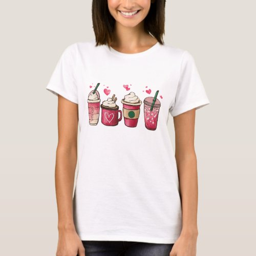 Valentine Coffee Lover Heart Women Girl Valentines T_Shirt