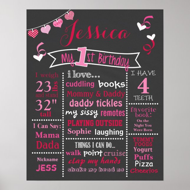 Valentine Confetti Birthday Chalkboard Poster (Front)