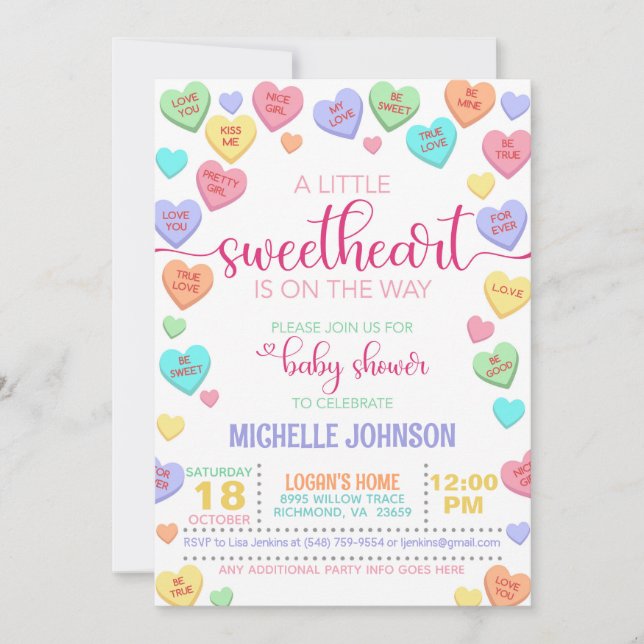  Valentine Conversation Hearts Baby Shower Invitation (Front)