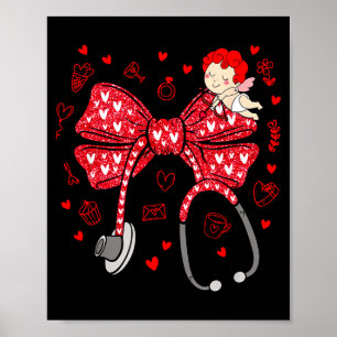 Valentine Coquette Bow Nurse Stethoscope Nursing D Poster