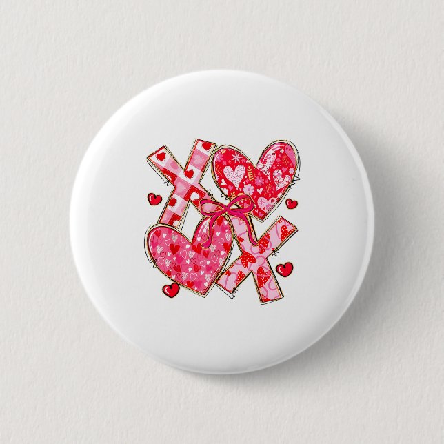 Valentine Coquette Bow Xoxo Hearts Lover Girl Wome Button (Front)