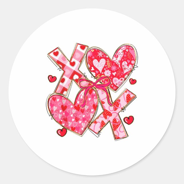 Valentine Coquette Bow Xoxo Hearts Lover Girl Wome Classic Round Sticker (Front)