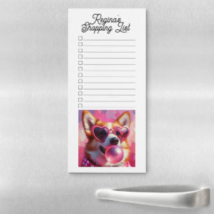 Valentine Corgi Pink Bubblegum Shopping List Magnetic Notepad