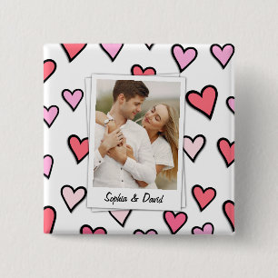 Valentine Couple Custom Photo Monogram Heart Shape Button
