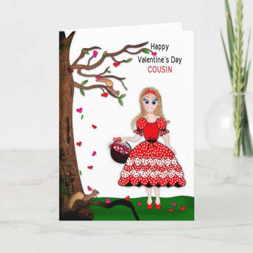 Valentine Cousin Girl Collects Hearts Tree Card