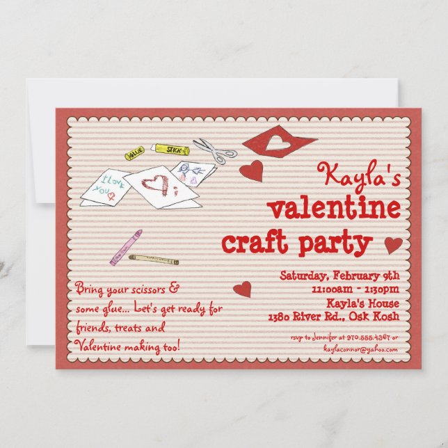 Valentine Craft Party or Birthday Party Invitation (Front)