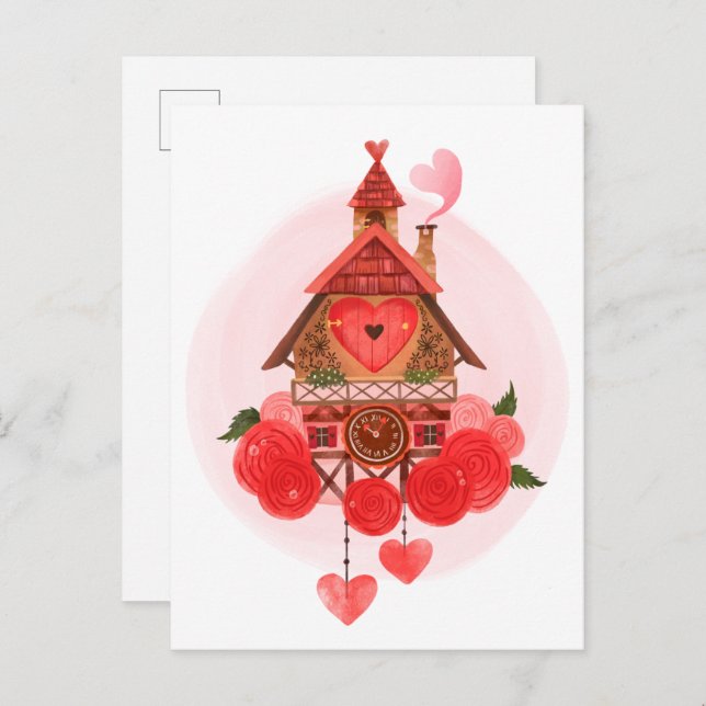 Valentine Cuckoo Clock Postcard (Front/Back)