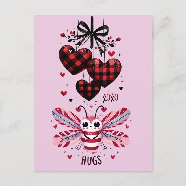 VALENTINE CUDDLE BUG HUGS POSTCARD (Front)