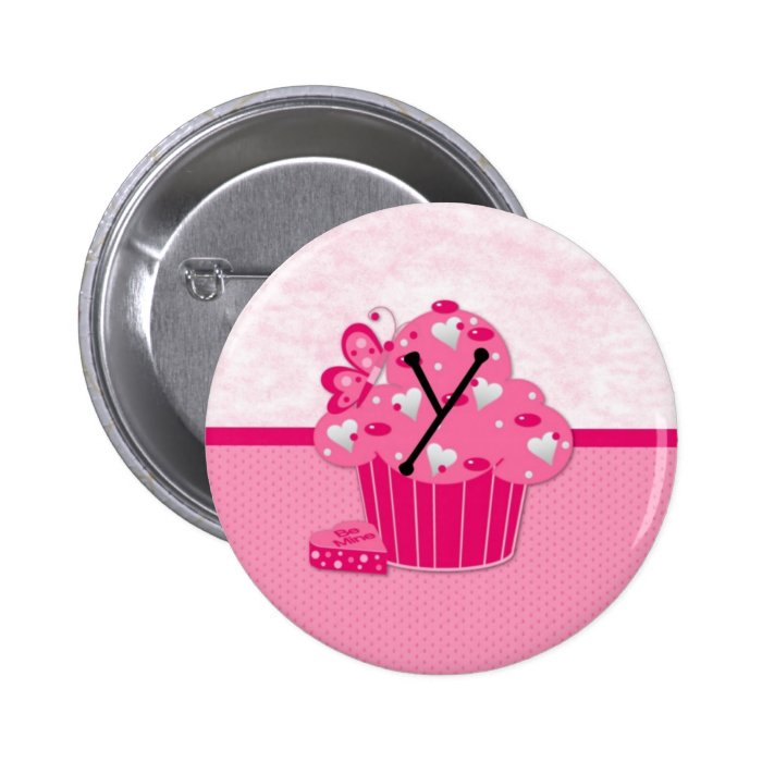 Valentine Cupcake Monogram Heart  Y Pinback Buttons