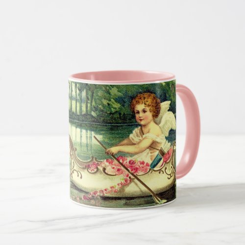 VALENTINE CUPIDPULLED BY SWANS RED WAX SEAL MUG
