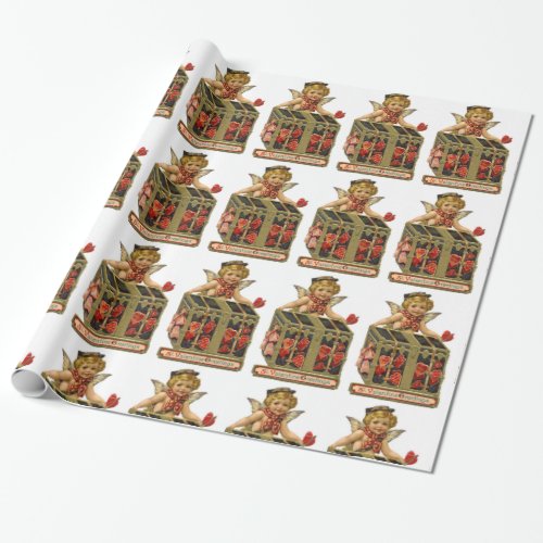 VALENTINE CUPID WITH A COFFER FULL OF HEARTS WRAPPING PAPER