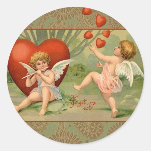 Valentine Cupids Love Antique Vintage Classic Round Sticker