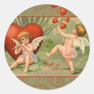 Valentine Cupids Love Antique Vintage Classic Round Sticker