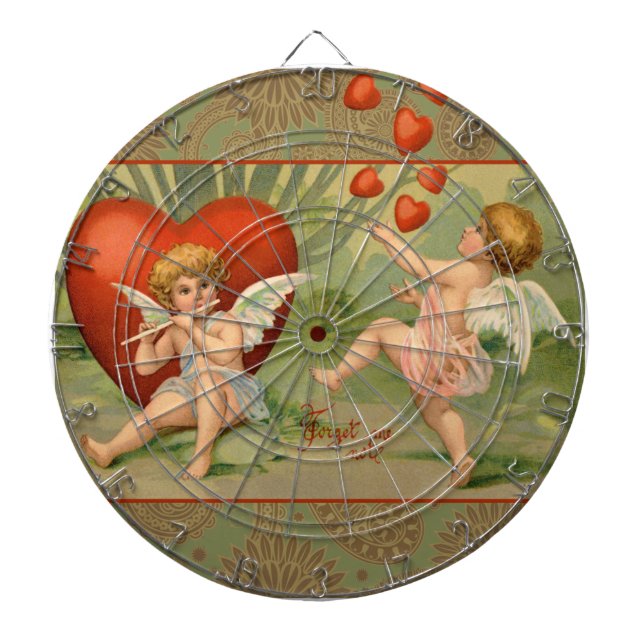 Valentine Cupids Love Antique Vintage Dartboard With Darts (Front)