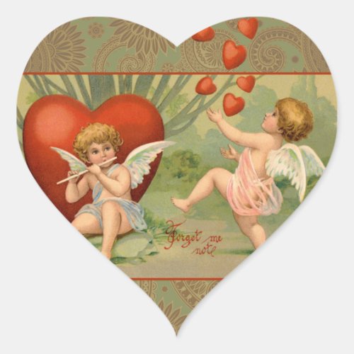 Valentine Cupids Love Antique Vintage Heart Sticker