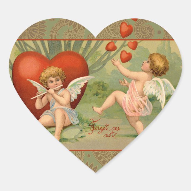 Valentine Cupids Love Antique Vintage Heart Sticker (Front)