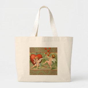 Valentine Cupids Love Antique Vintage Large Tote Bag