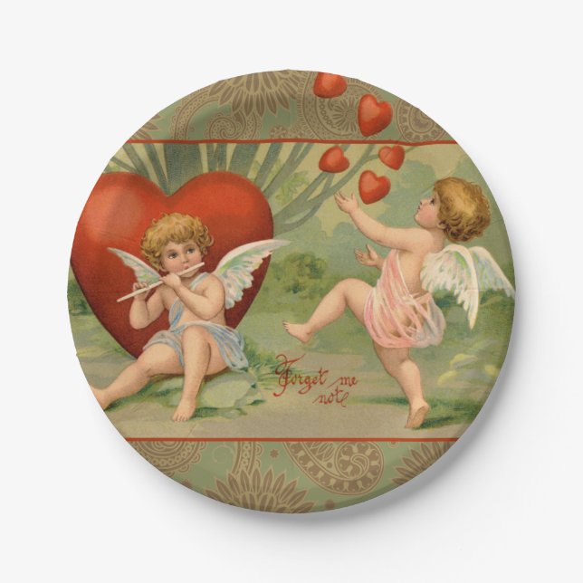 Valentine Cupids Love Antique Vintage Paper Plates (Front)