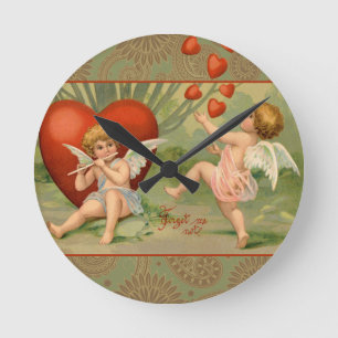 Valentine Cupids Love Antique Vintage Round Clock