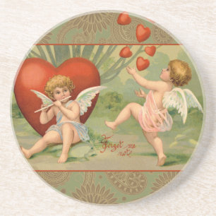 Valentine Cupids Love Antique Vintage Sandstone Coaster