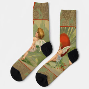 Valentine Cupids Love Antique Vintage Socks